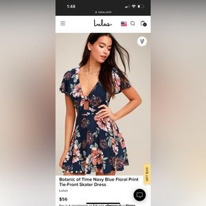 LULUs Botanic of Time Navy Blue Floral Print Tie-Front Skater Dress